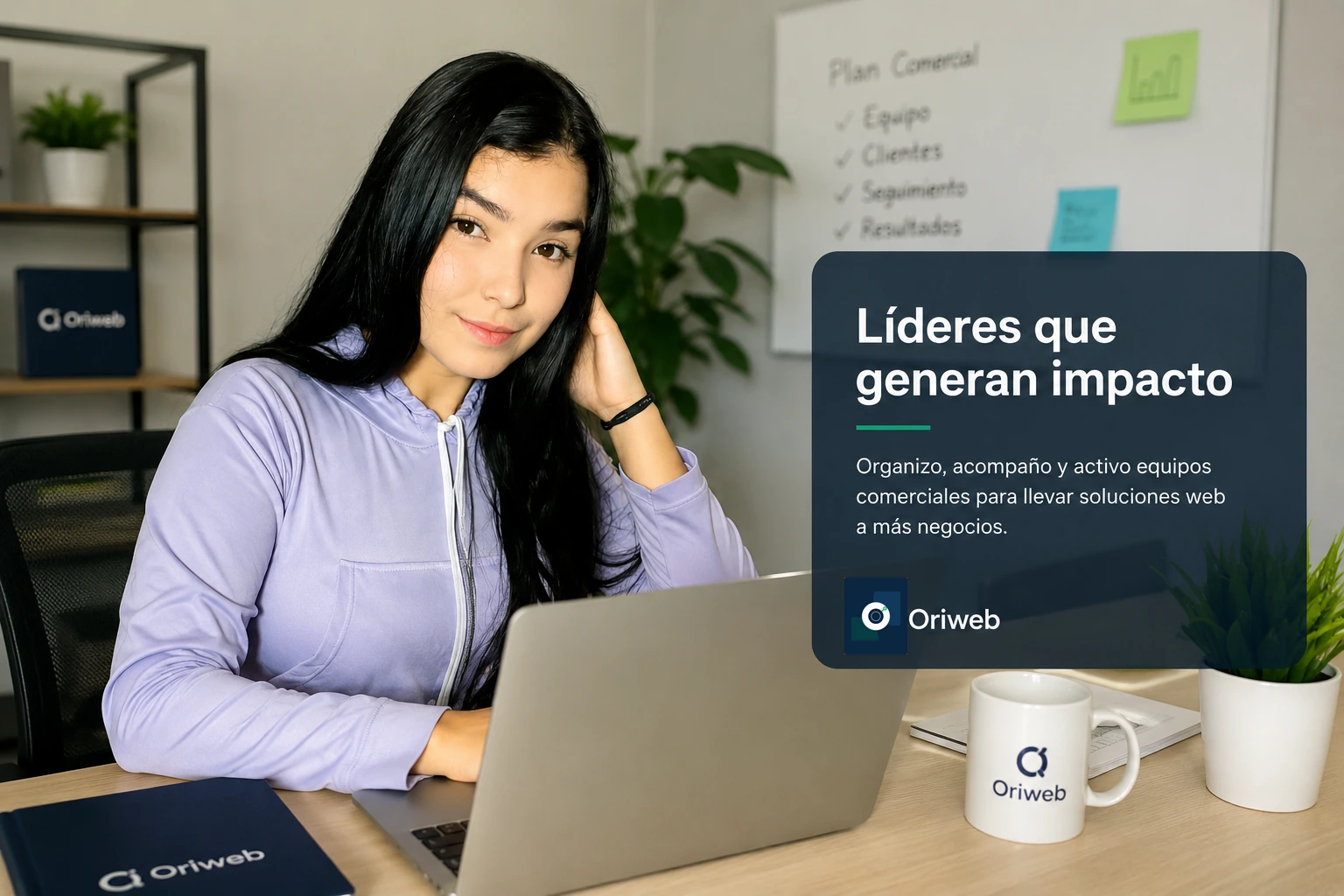 Líder comercial Oriweb organizando equipo y plan comercial.